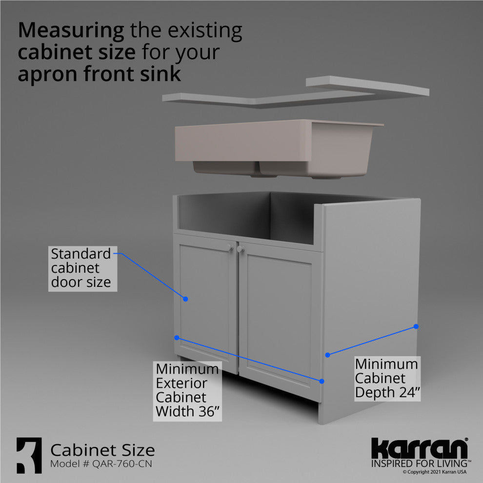 Karran Retrofit Farmhouse Quartz 34" Double Offset Bowl Sink Kit, Concrete