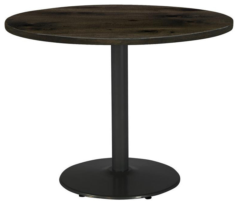 KFI Urban Loft 42" Round Breakroom Table Barnwood Round Black Base Stand. Height