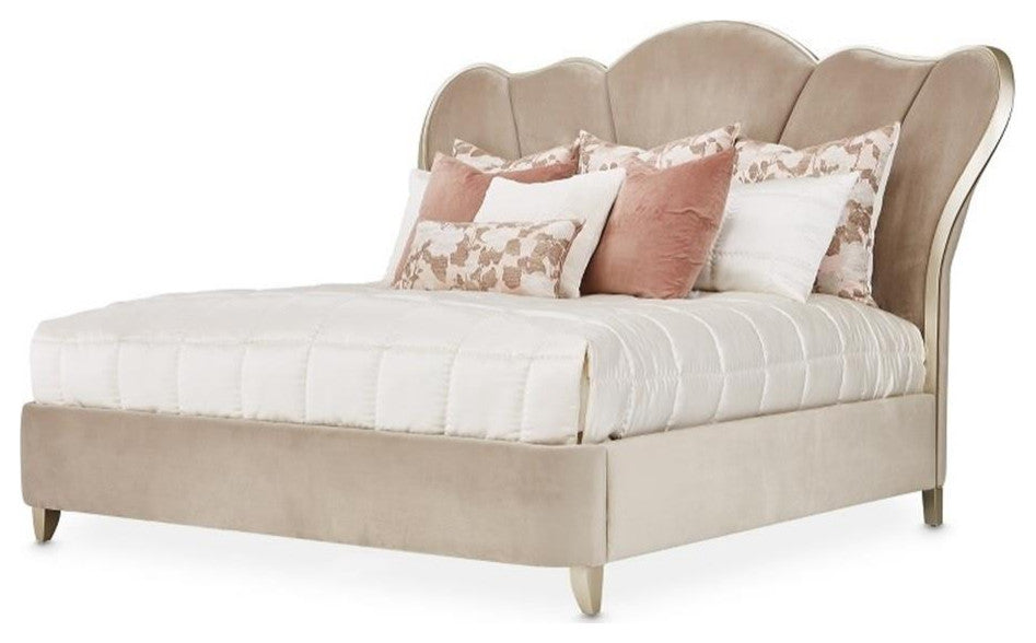 Michael Amini Villa Cherie Cal. King Channel Tufted Velvet Bed in Hazelnut Brown