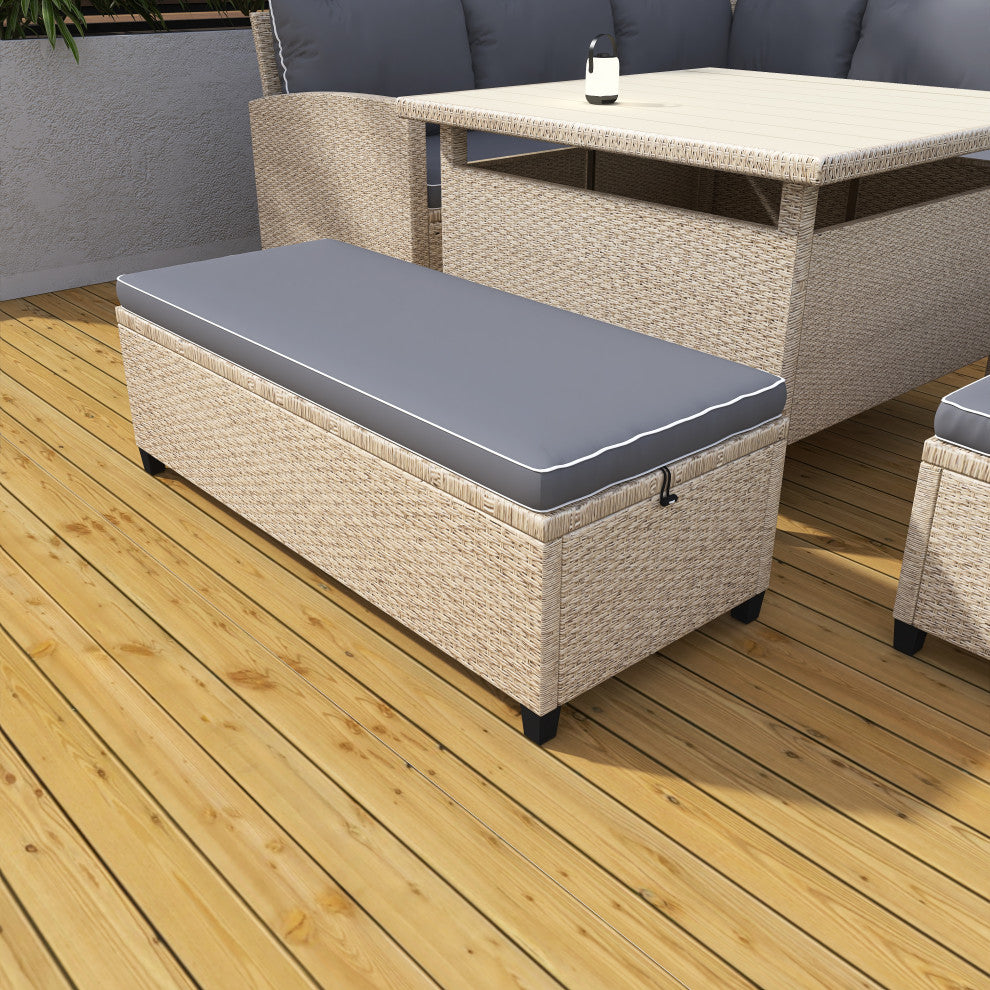6 Pieces Outdoor Rattan Patio Sectional Sofa With Table and Benches