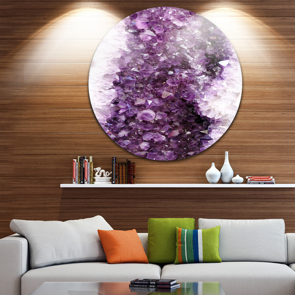 Purple Precious Stones, Abstract Digital Art Round Wall Art, 23"