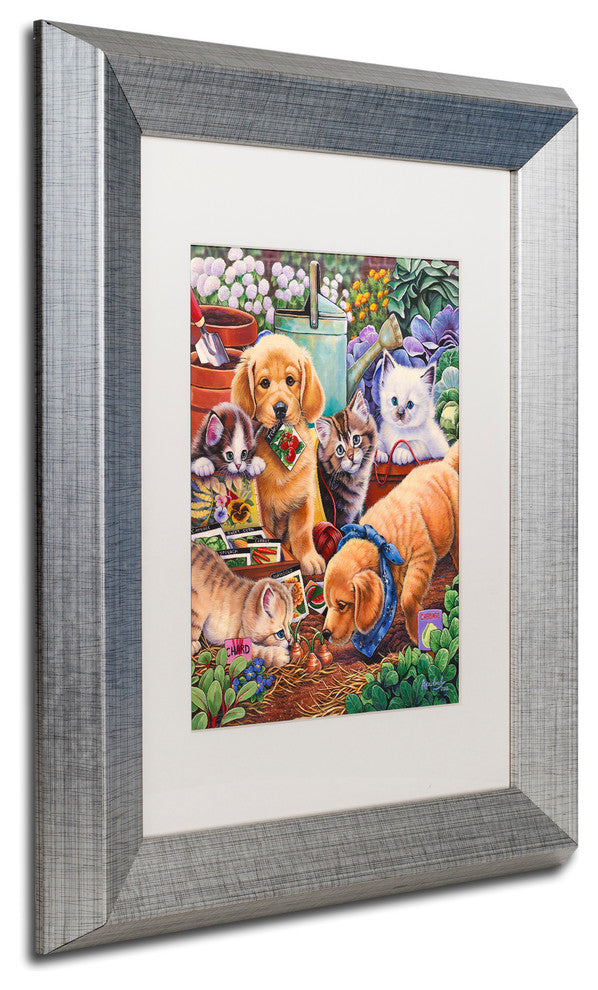 Jenny Newland 'Helpful Garden Paws' Matted Framed Art, 14x11