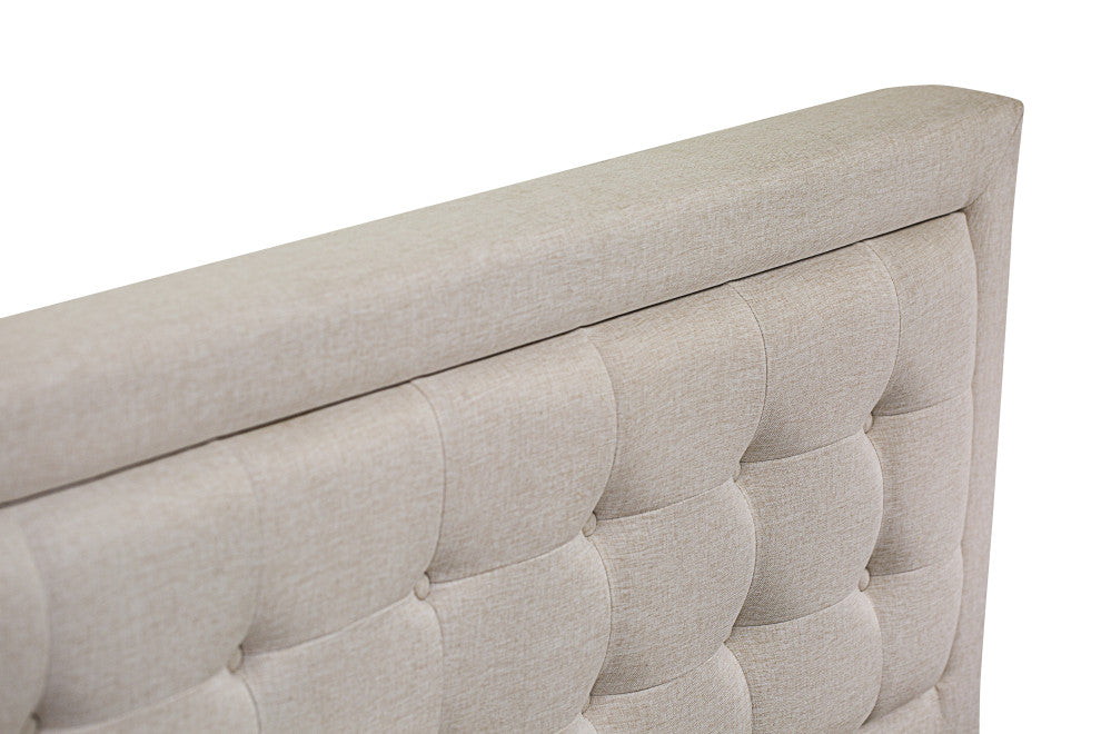 3Pc Fannin Queen Bed Set, 1 Queen Size Frame, 2 Small Nightstands, Mist Beige