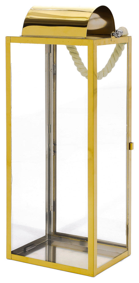Brianna Outdoor 22" Modern Stainless Steel Lantern, Gold