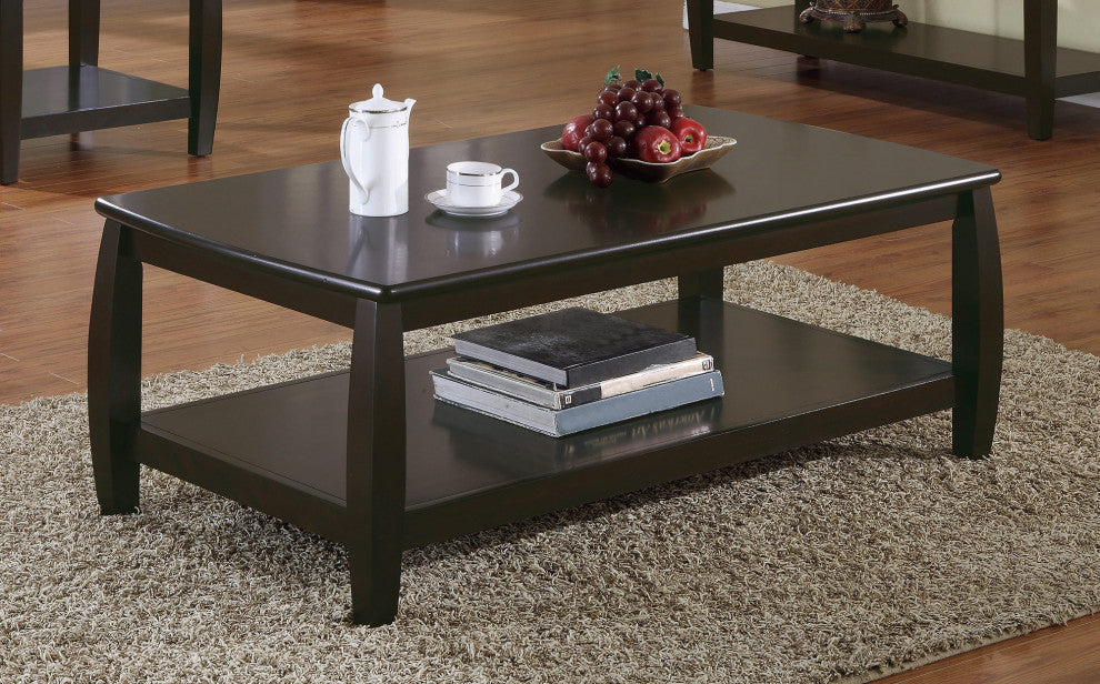Wood Coffee Table with Bottom Shelf, Cappuccino