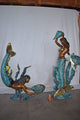 Mermaid Holding a Shell Fountain W Turtle Bronze Statue - Size: 32" x 19" x 60