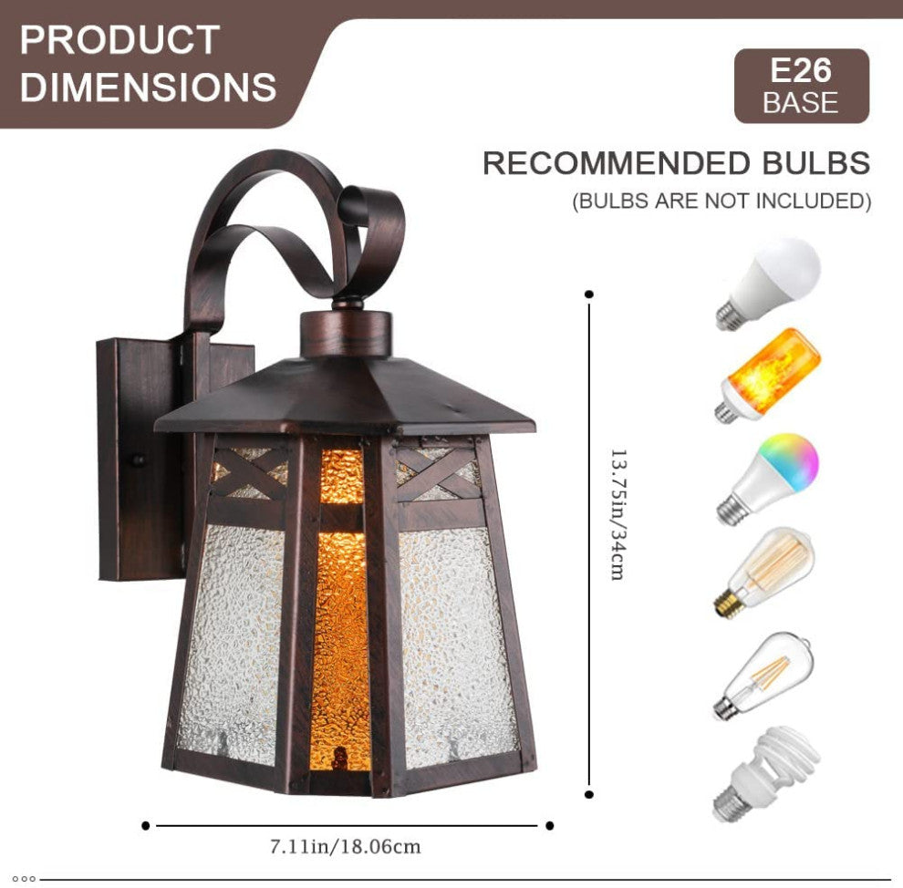 Retro outdoor lantern industrial glass wall sconce with bronze finish