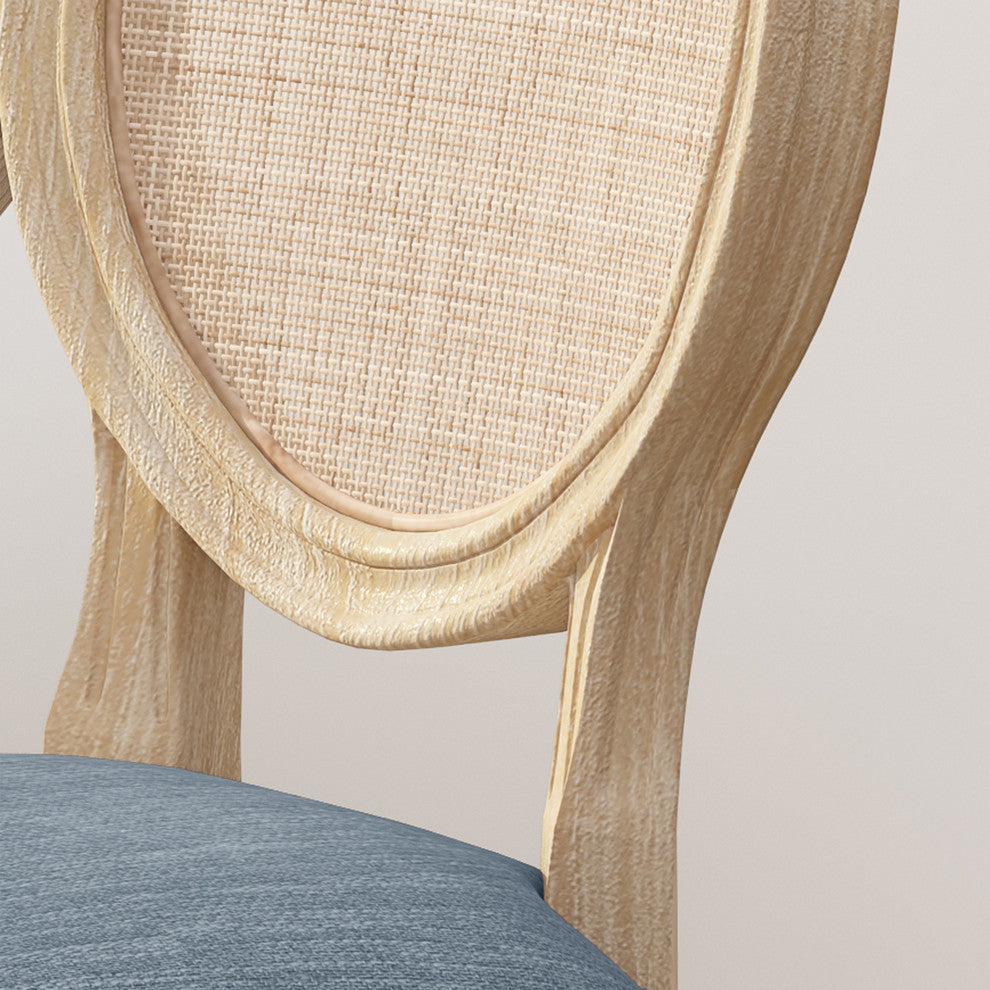 Camilo Wooden Dining Chair With Wicker and Fabric Seating, Set of 2, Light Blue, Natural