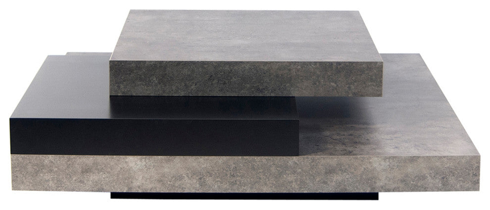 Isle Contemporary Multi Platform Square Coffee Table, Faux Concrete/Black