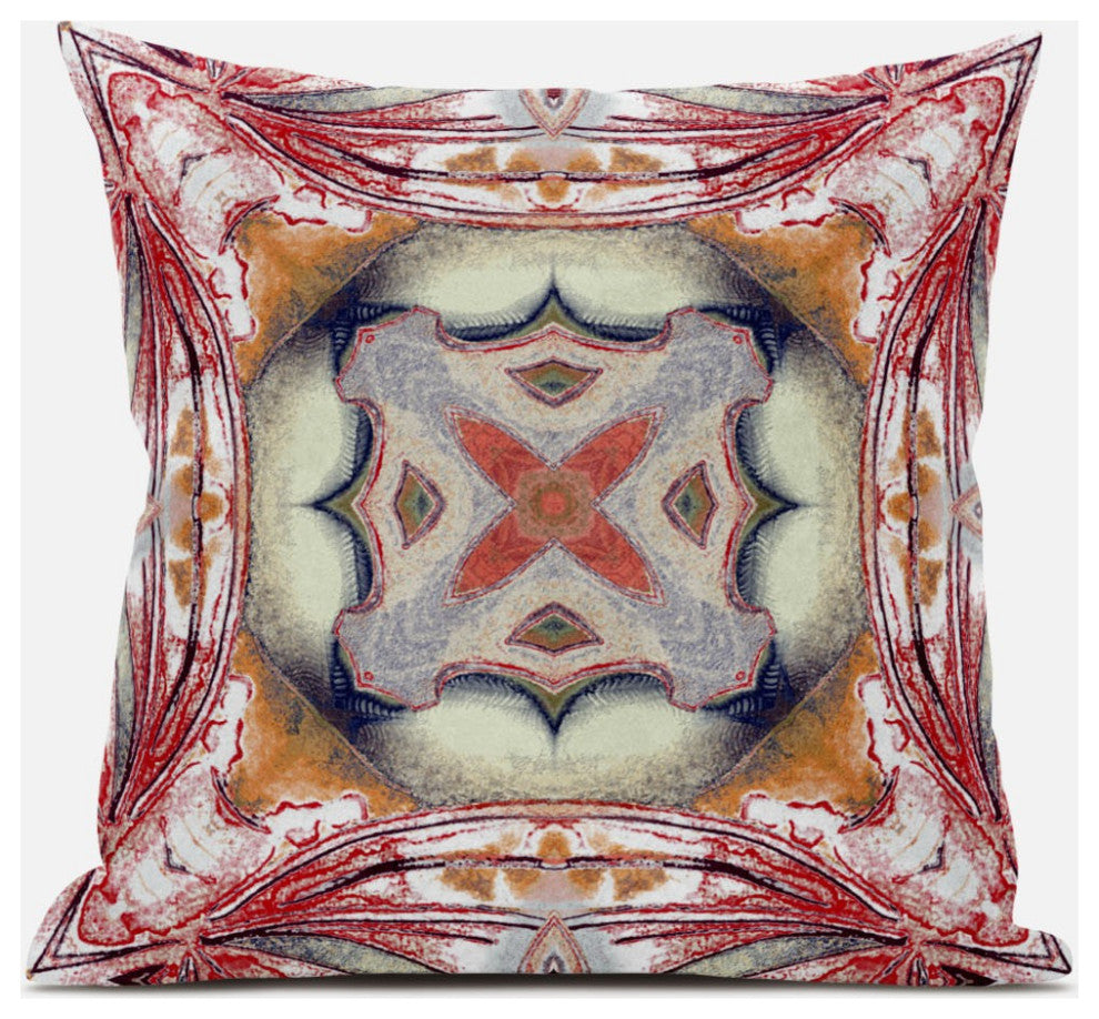 20" Red Orange Geo Tribal Suede Throw Pillow