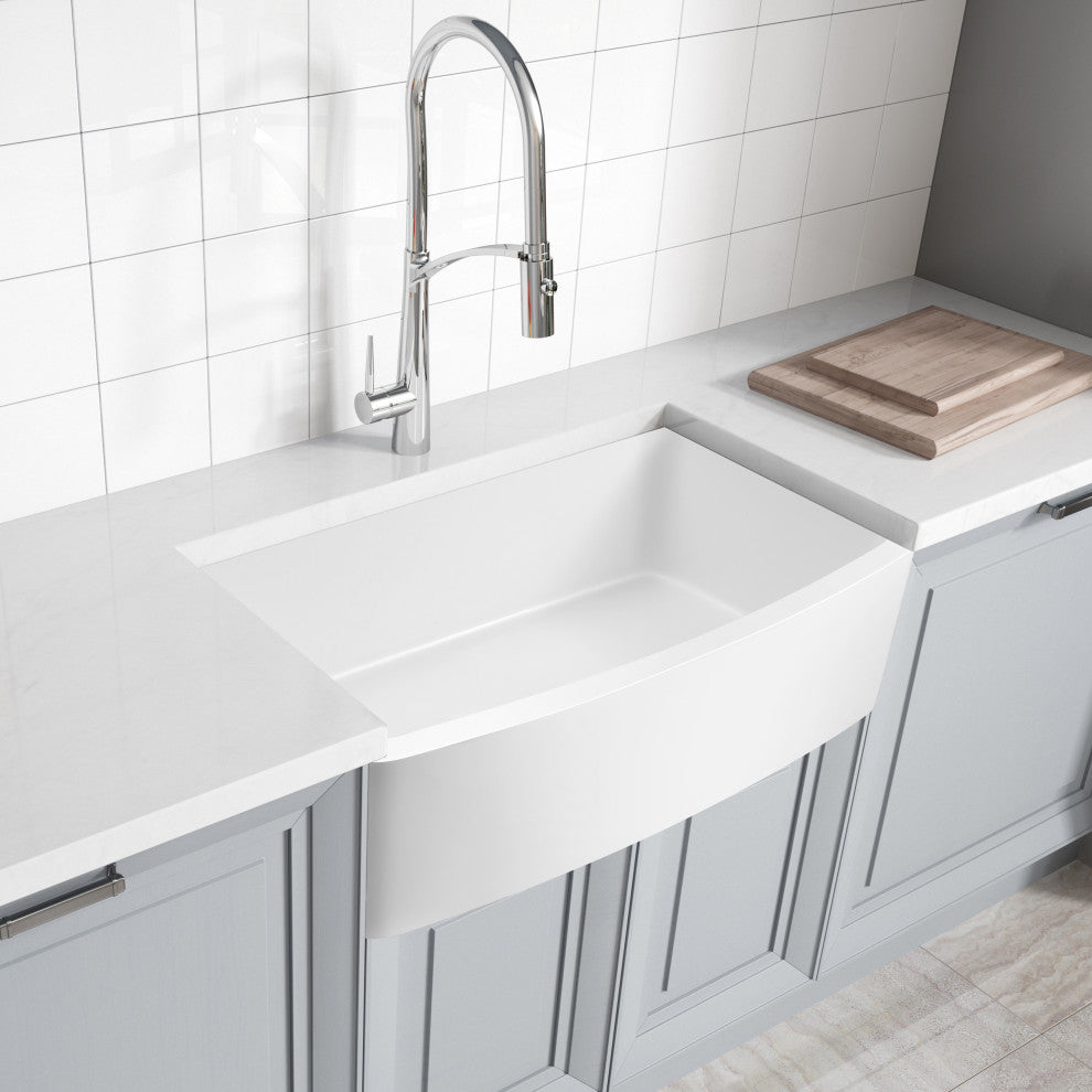 ANZZI Prisma Matte White Solid Surface Farmhouse 36" Single Bowl Kitchen Sink