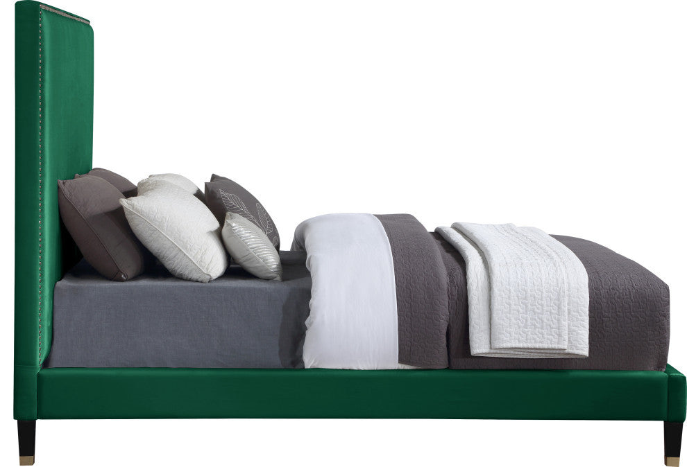 Harlie Velvet Upholstered Bed, Green, King