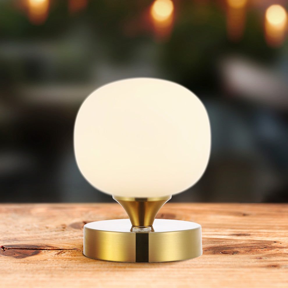 Owen 6.13" Bohemian Farmhouse Iron Rechargeable Integrated LED Table Lamp, Gold