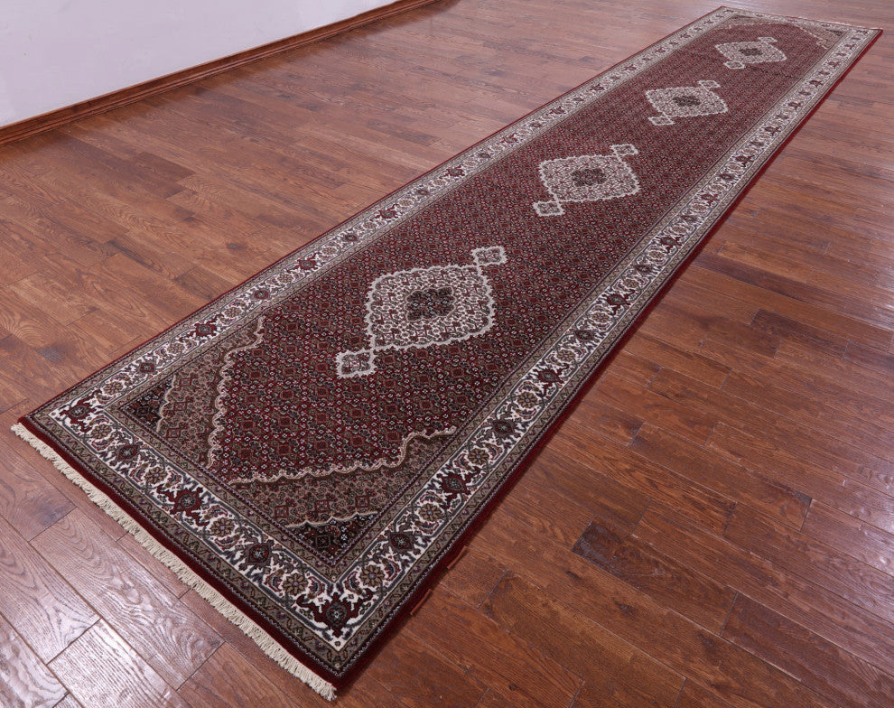 4' 3" X 20' 3" Runner Persian Tabriz Handmade Wool & Silk Rug - Q13021