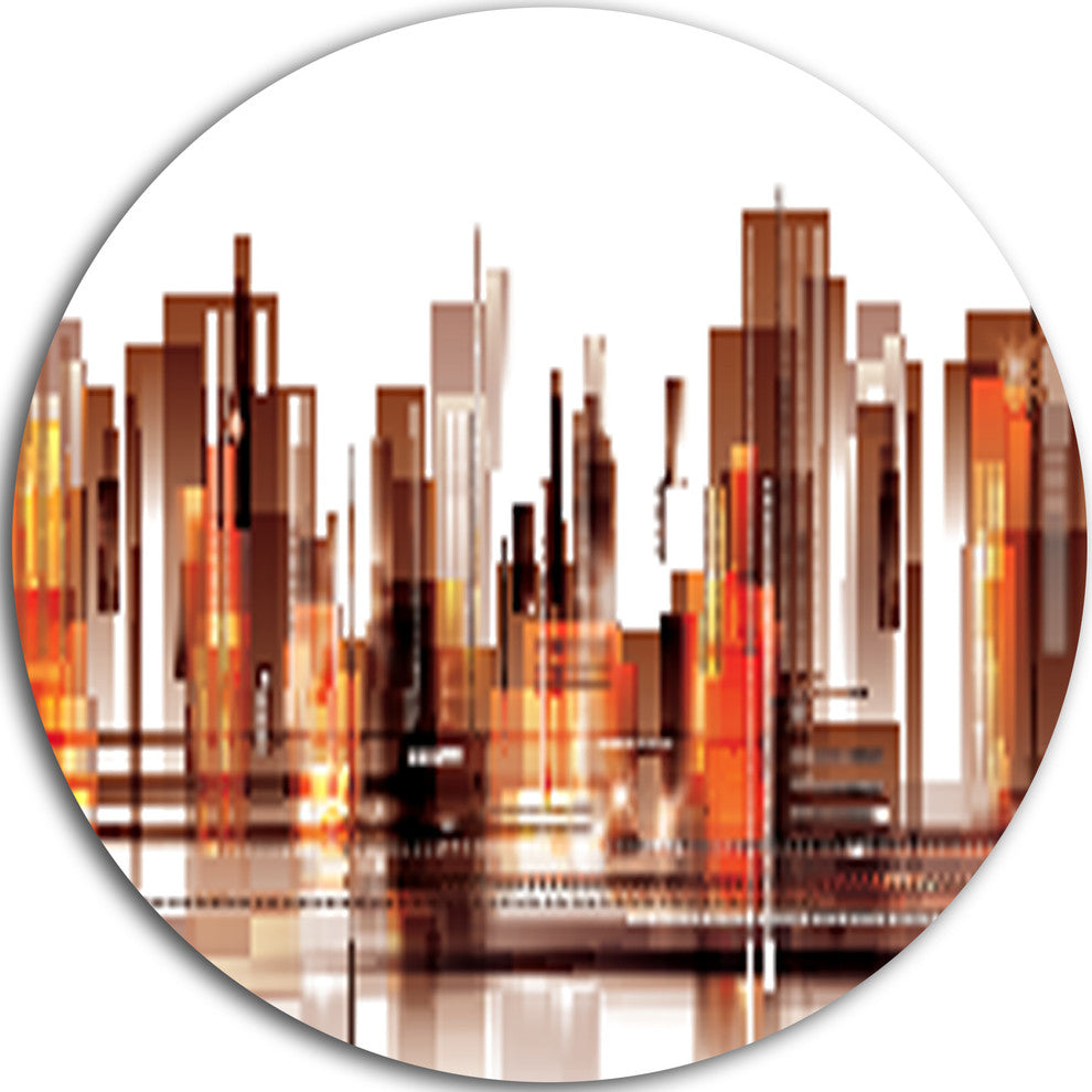Brown City Skyline, Cityscape Round Wall Art, 36"