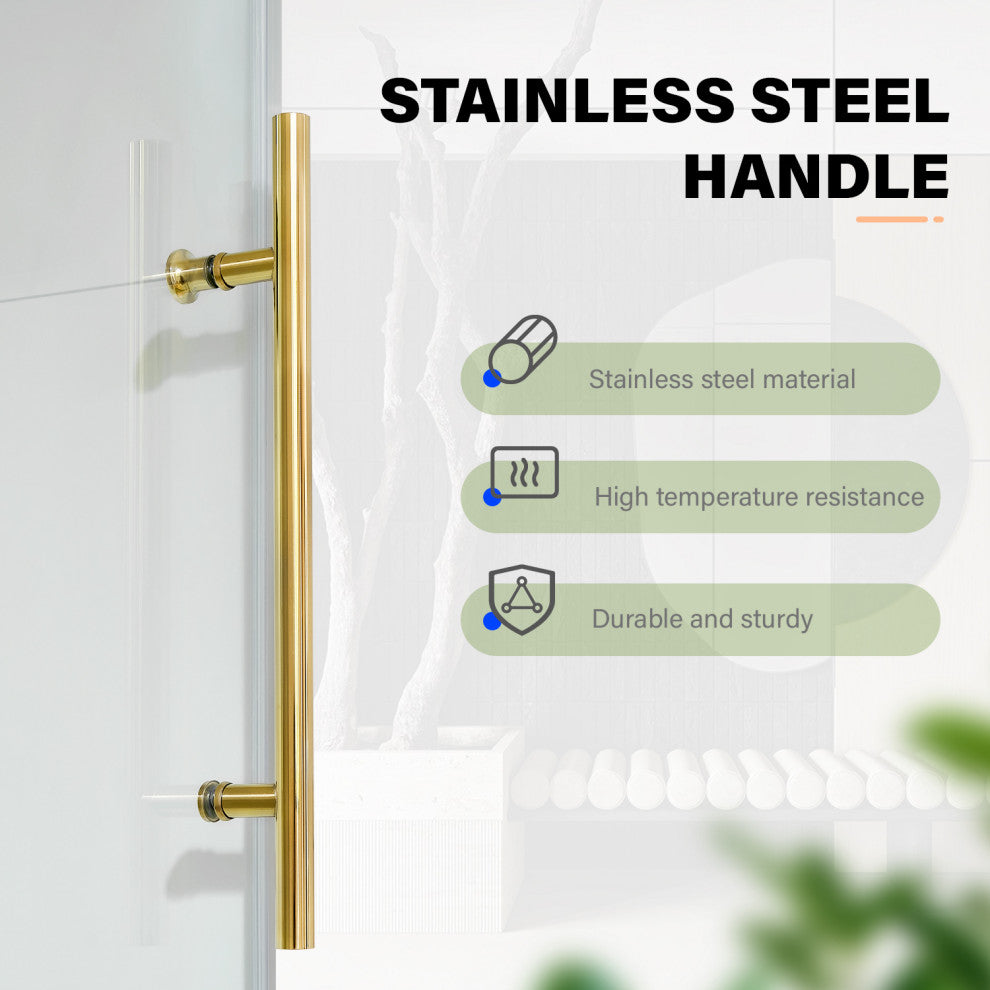 56"“60"Wx76" Frameless Sliding Shower Door With Clear Glass, Titanium Gold