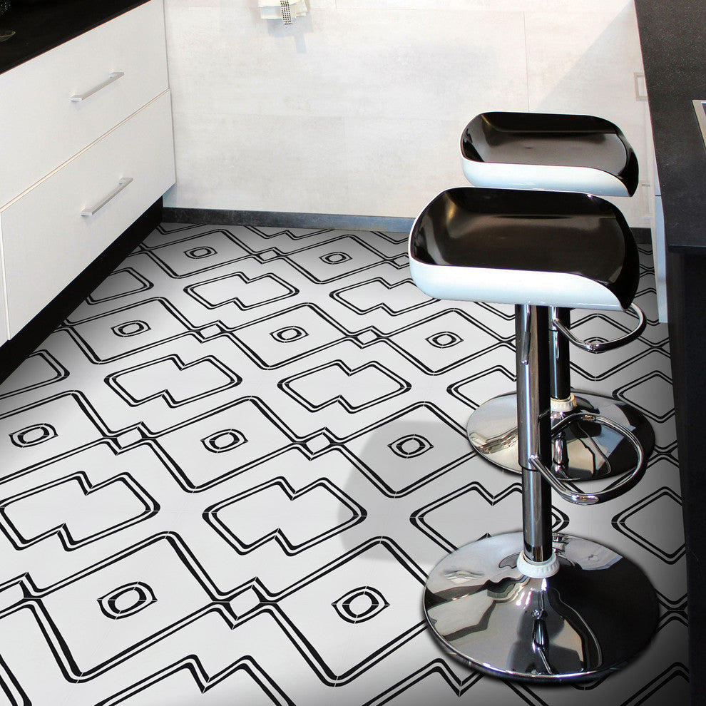 Chawen Handmade Cement Tile, White/Black, Sample