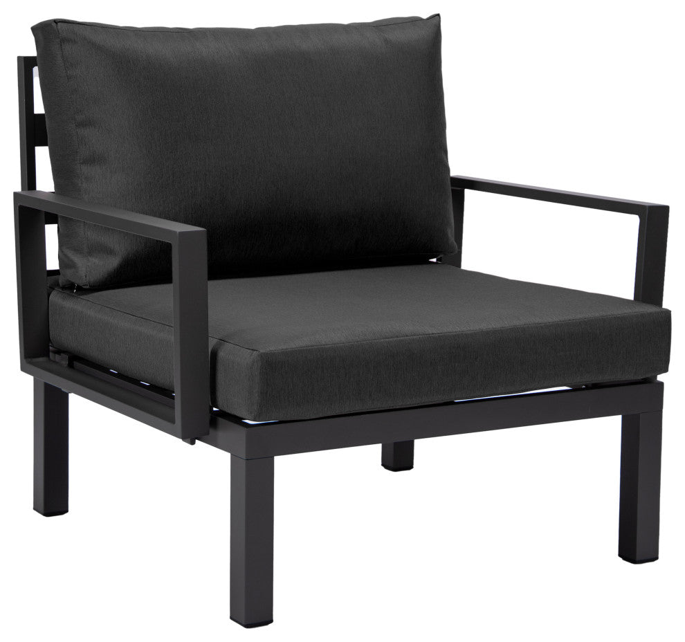 LeisureMod Hamilton 7-Piece Patio Sectional Set With Fire Pit Table, Black