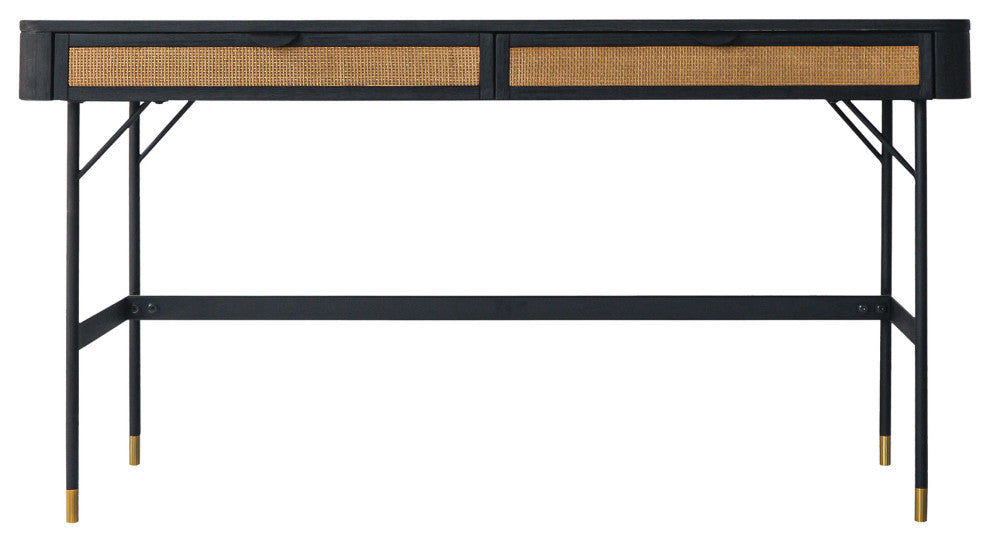 Saratoga 2 Drawer Desk in Black Acacia with Rattan