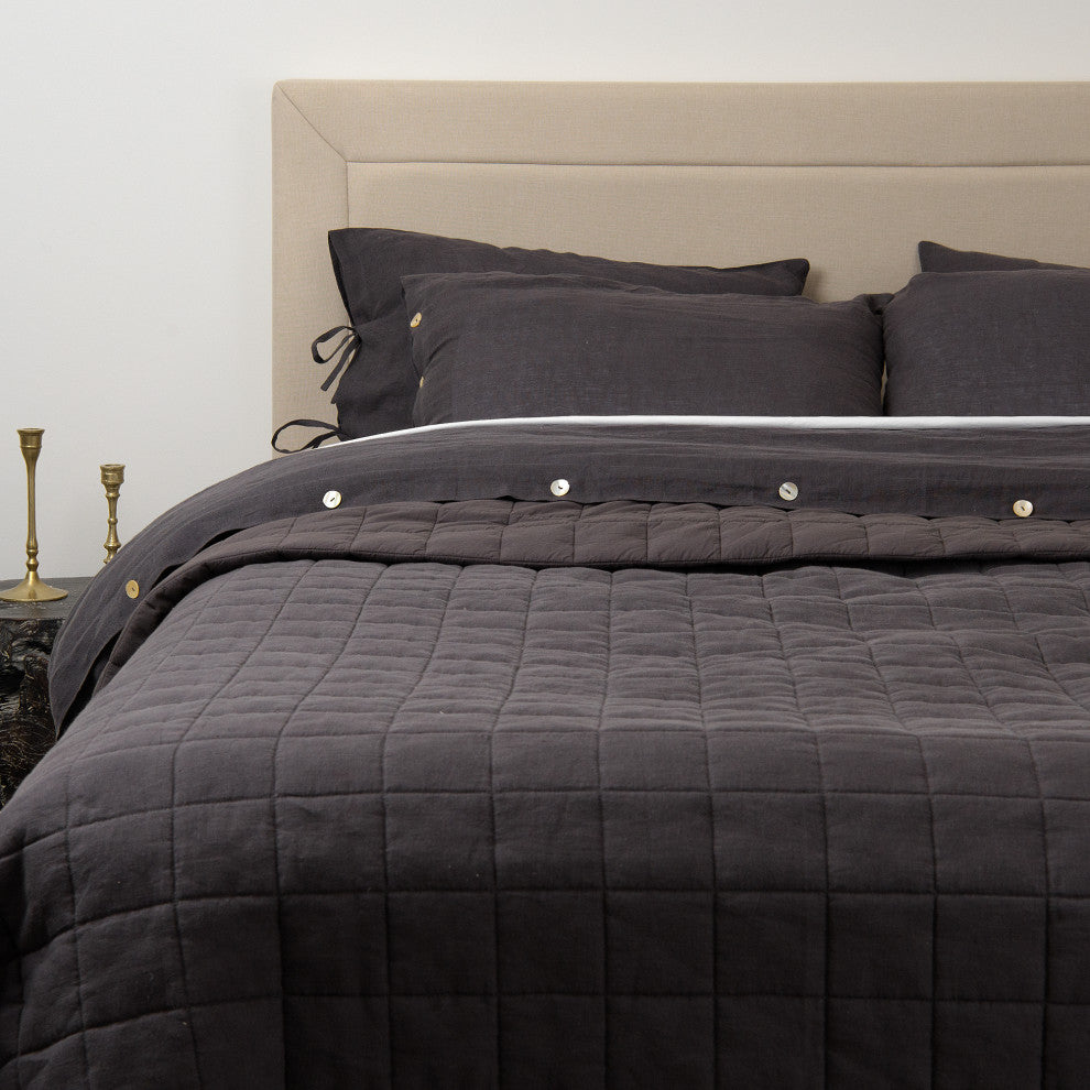 Linen and Cotton Diamond Quilt, Grey, Twin