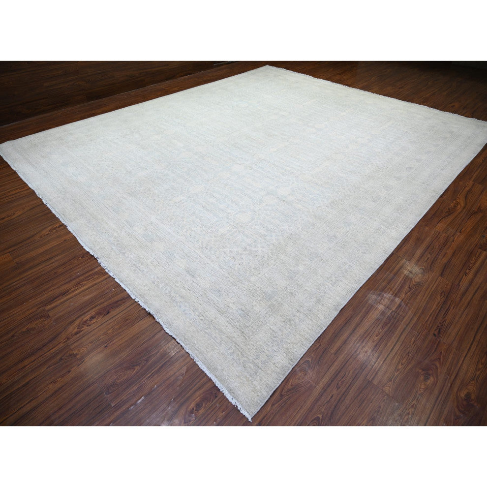 Marian Blue, Stone Washed Peshawar Wool Hand Knotted Oriental Rug, 12'x14'3"