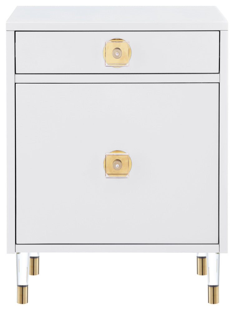 Nicole Miller Anatolio Nightstand High Gloss Acrylic Knob and Legs, White