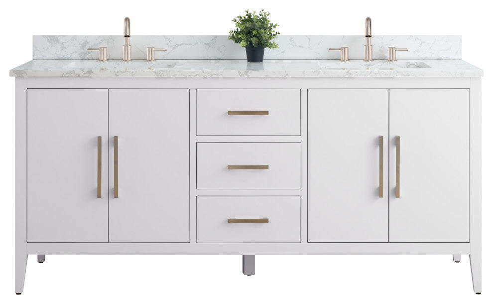 Vanity Art Bathroom Vanity With Sink, White, 72", Double Sink, Brushed Nickel