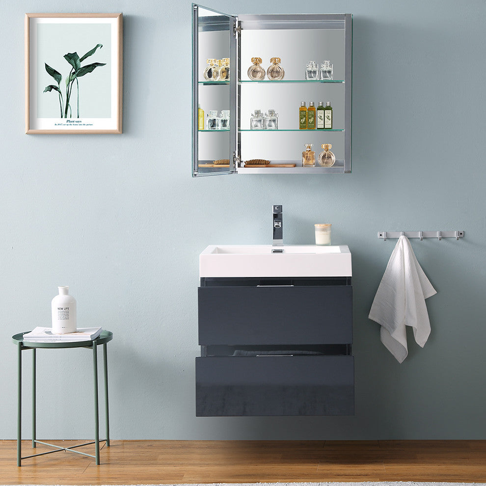 Valencia 24" Dark Slate Gray Wall Hung Vanity Set, Cabinet, Faucet, FFT3071BN