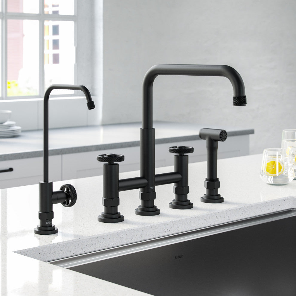 Urbix Bridge Kitchen Faucet, Matte Black, Water Dispenser Ff-101