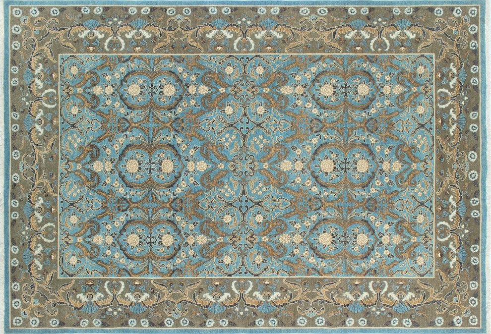 Fine Chobi Muntaqim Light Blue/Brown Rug, 6'3x9'1