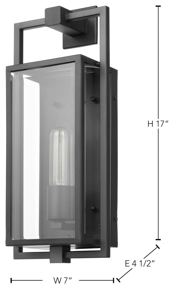 Exhibit 1-Light Medium Wall Lantern, Matte Black/Clear Beveled Glass