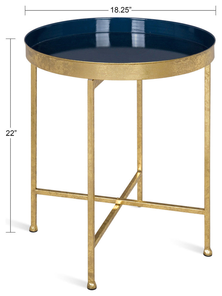 Celia Round Metal Side Table, Gold Navy Blue
