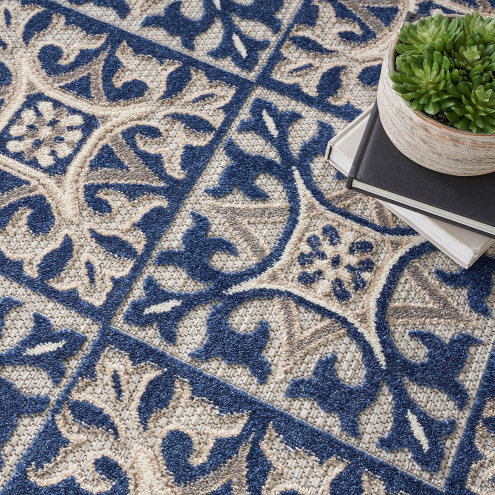 Nourison Aloha 7'10" Round Blue Contemporary Area Rug