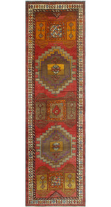 Fine Vintage Distressed Kedar Red/Ivory Runner, 3'7 x 13'2