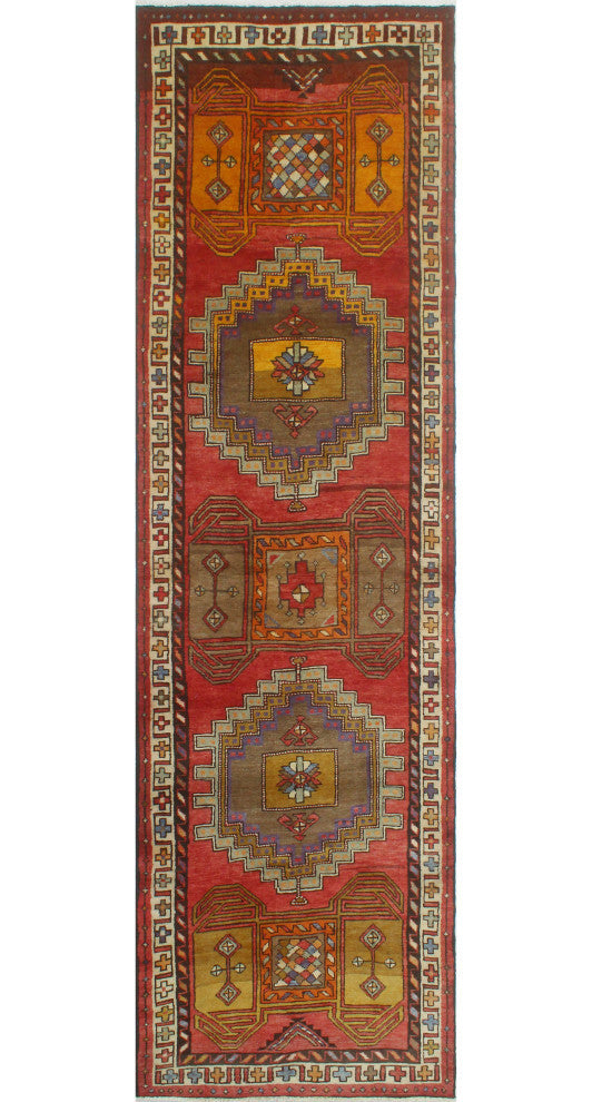 Fine Vintage Distressed Kedar Red/Ivory Runner, 3'7 x 13'2