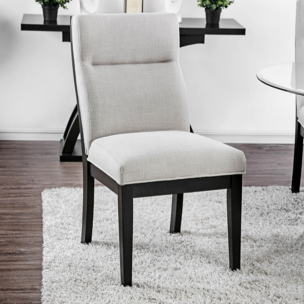 Set of 2 Fabric Dining Side Chair, Black and Beige