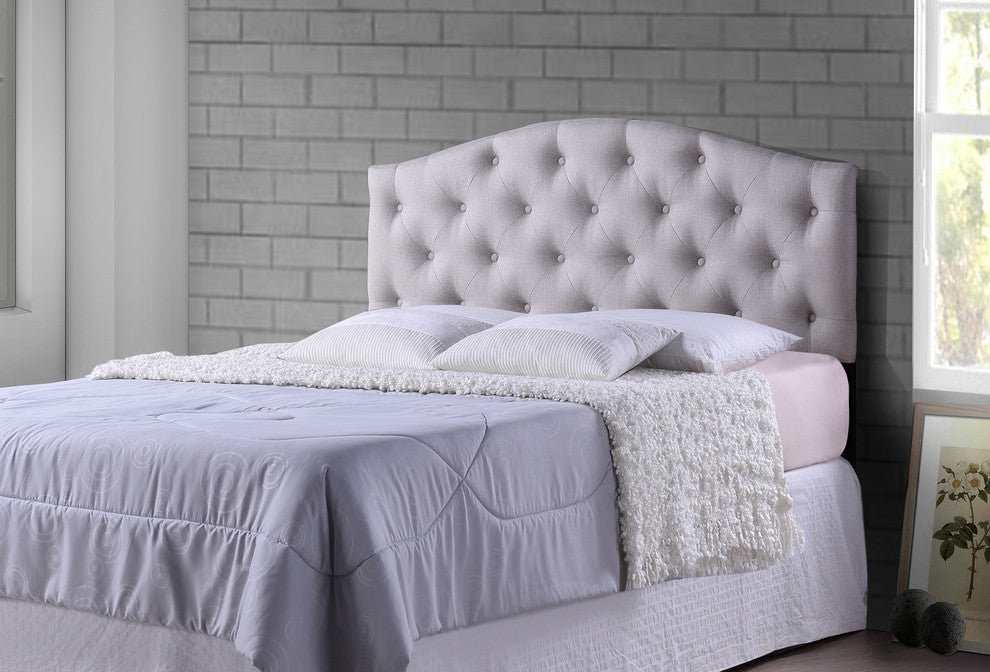 Myra Queen Size Light Beige Fabric Upholstered Button-Tufted Headboard
