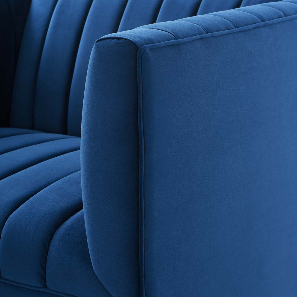 Tufted Armchair Accent Chair, Velvet, Blue Navy, Modern, Lounge Hospitality