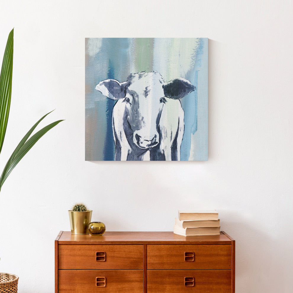 Navy Cow Sketch 20x20 Canvas Wall Art