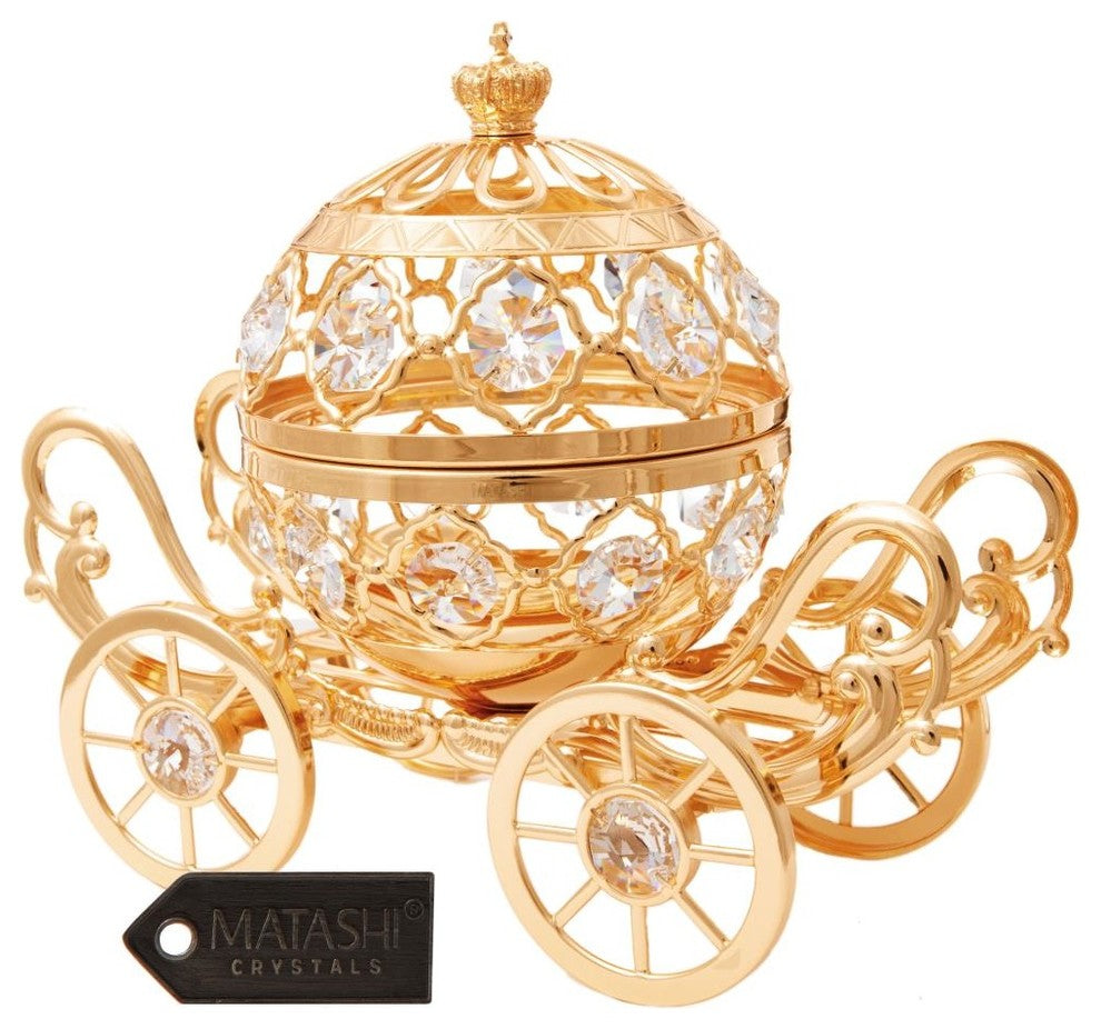24K Gold Plated Crystal Studded Large Cinderella Pumpkin Coach Ornament