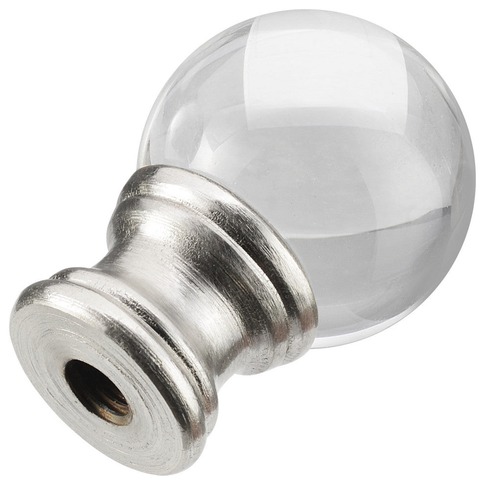 24014, Single Listing Clear Glass Ball Lamp Finial, Nickel Finish, 1 1/2" Tall