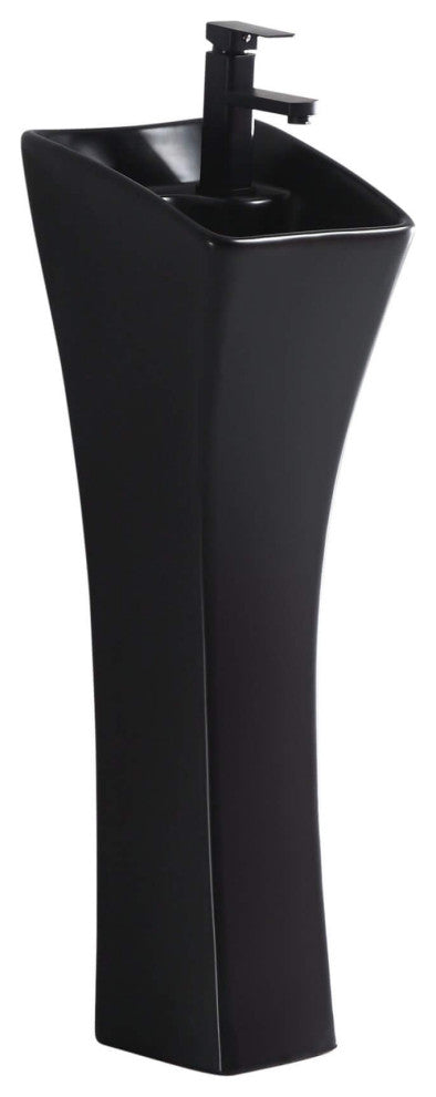 Vitreous China 12" Pedestal Bathroom Sink With Overflow, Black