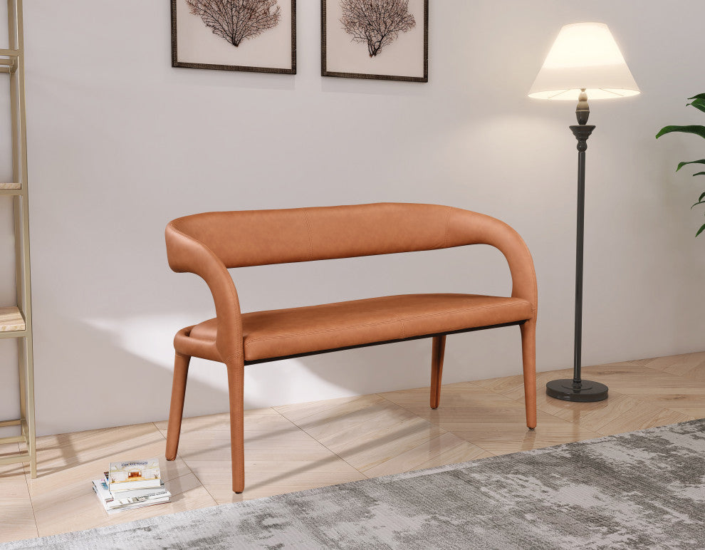 Sylvester Faux Leather Bench, Cognac