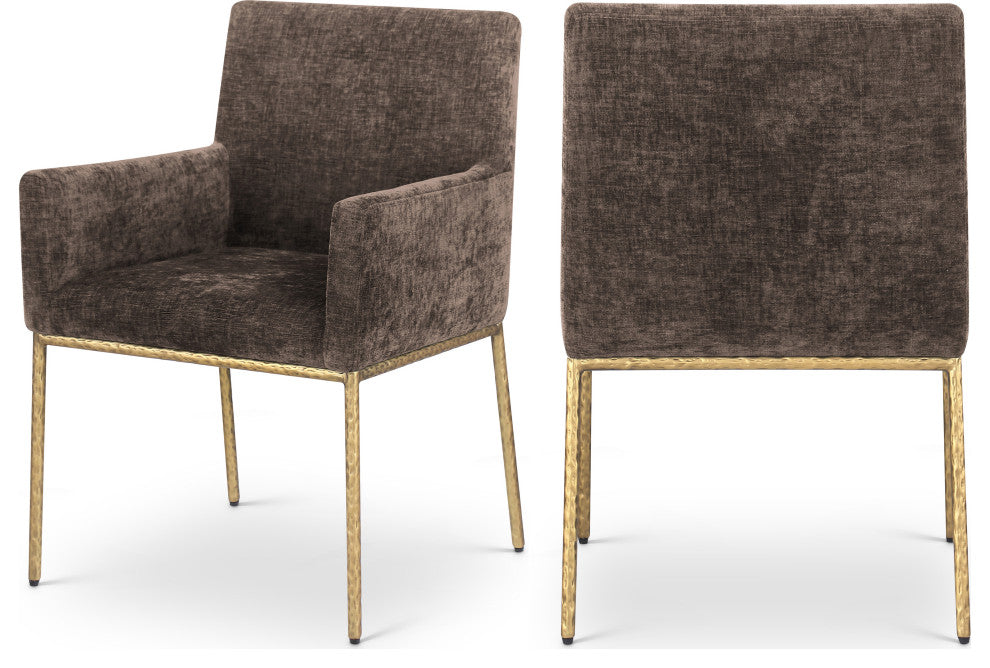Reeves Upholstered Dining Chair, Brown, Chenille , AC,  Brushed Brass, Set of 2