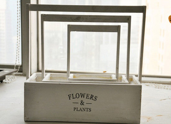 Flowers and Plants Painted White Planters, Set of 3