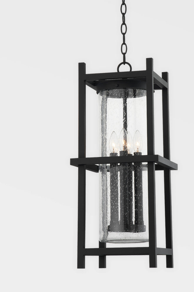 Carlo 4 Light Exterior Lantern Textured Black Frame Clear Seeded Glass