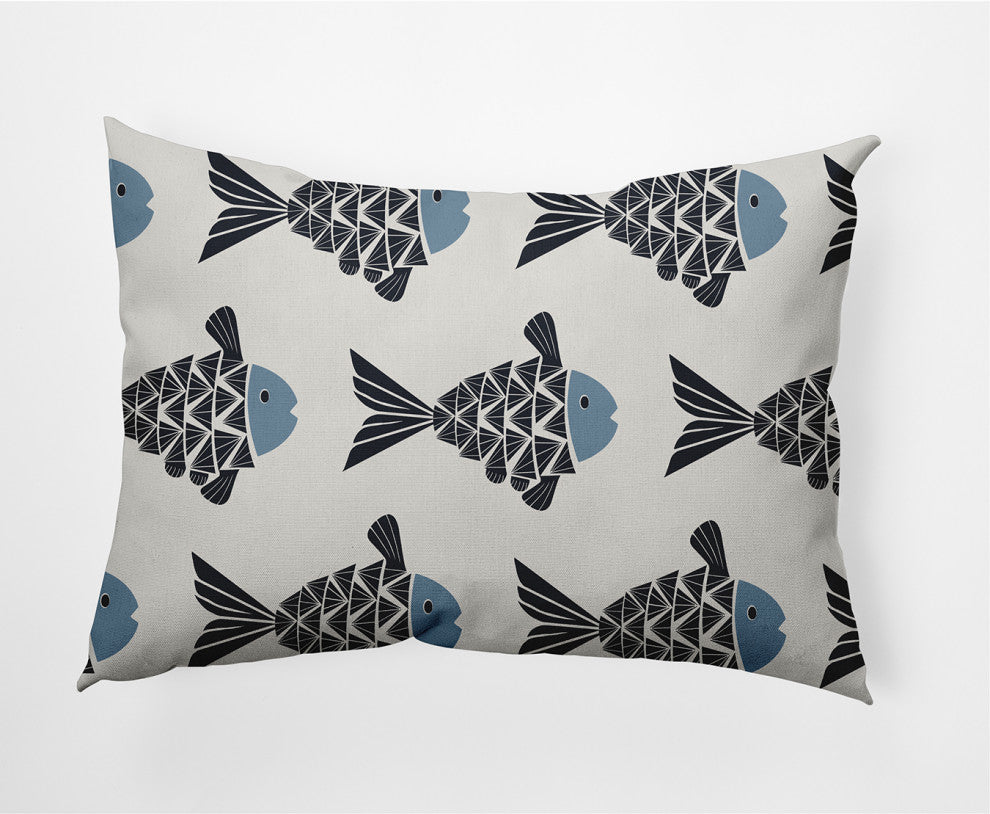 14x20" Fish Tales Nautical Decorative Indoor Pillow, Dusty Smoke