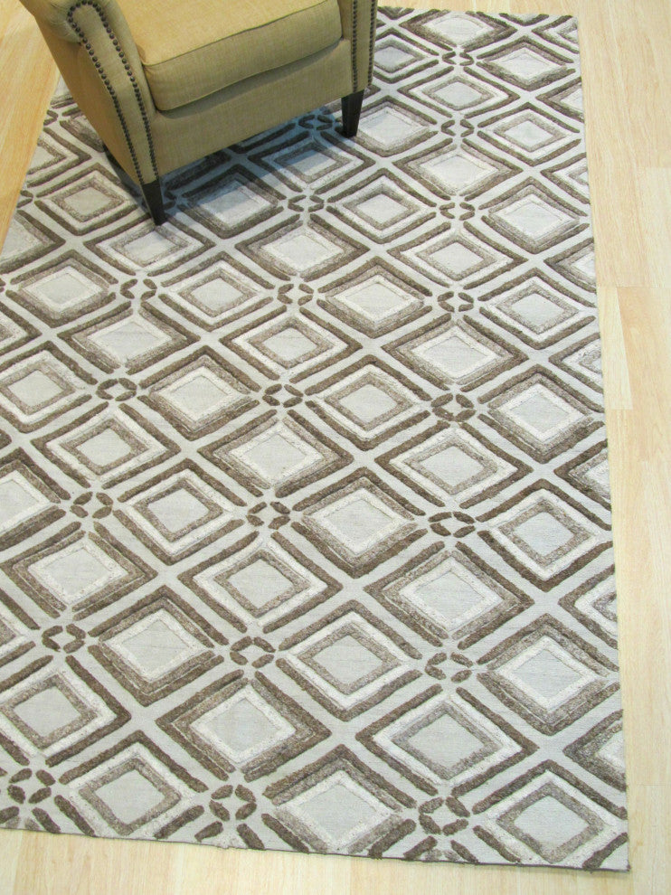 Beige Contemporary Geometric Raga Area Rug