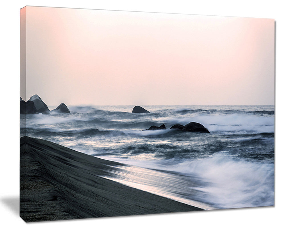 "Wonderful Long Exposure Sea Waves" Beach Canvas Wall Art, 20"x12"