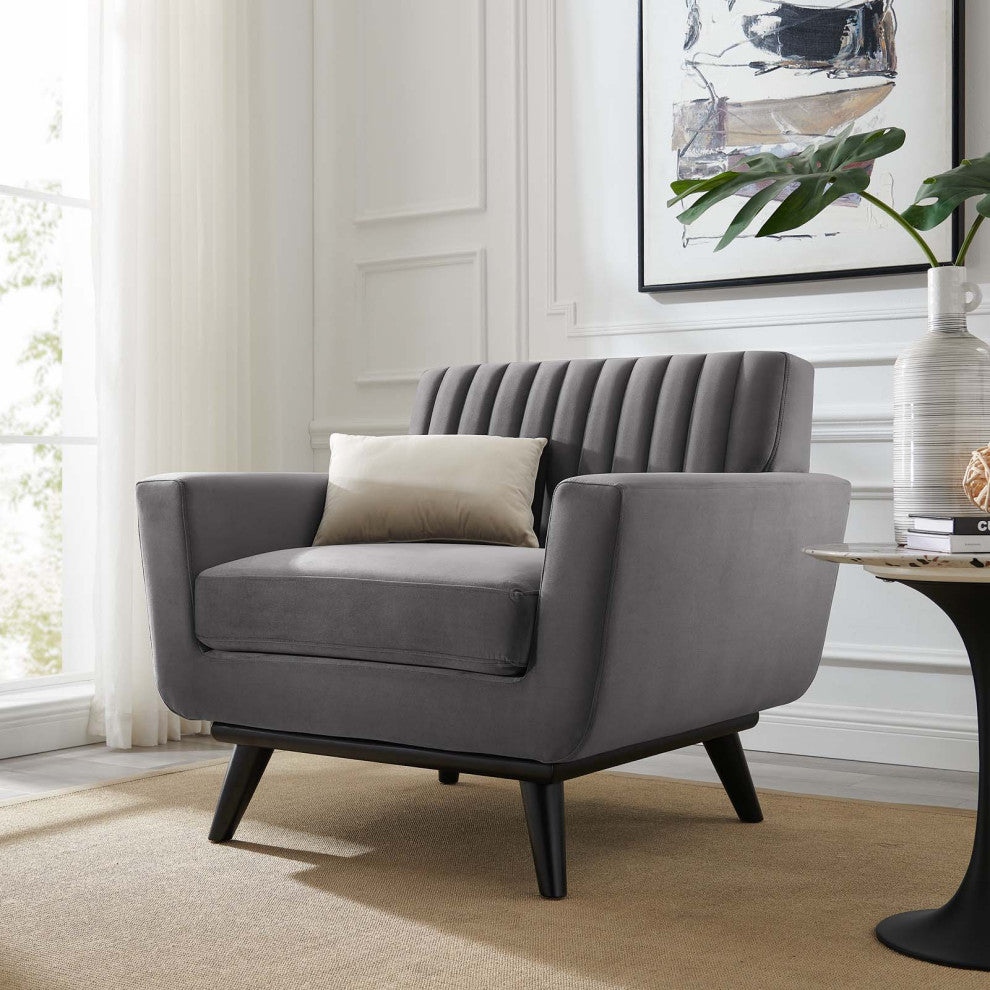 Engage Channel Tufted Performance Velvet Armchair Gray